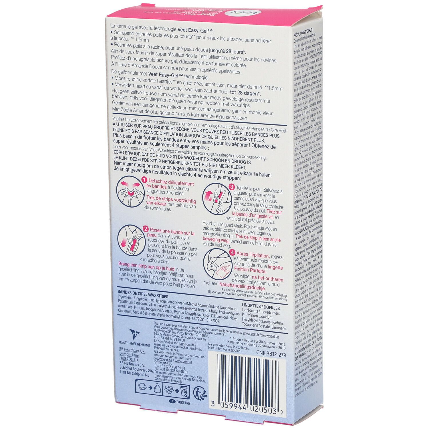 Veet Bandes de Cire Froide Easy-Gelwax™ Peaux Sensibles