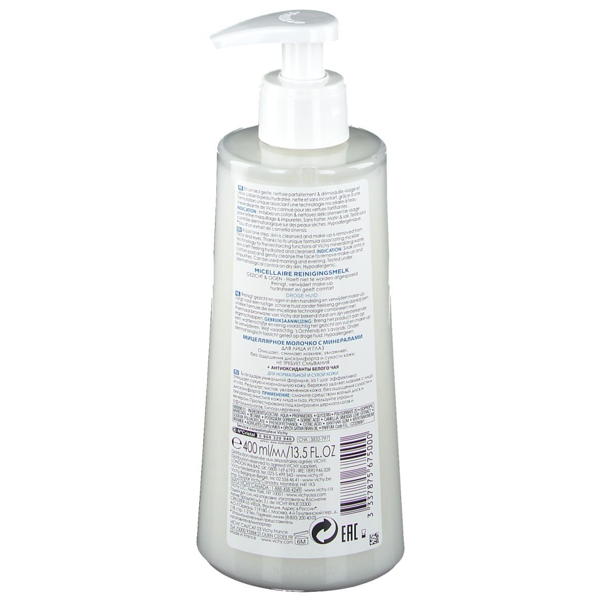 Vichy Pureté Thermale Minéral Lait nettoyant micellaire pour peau sèche