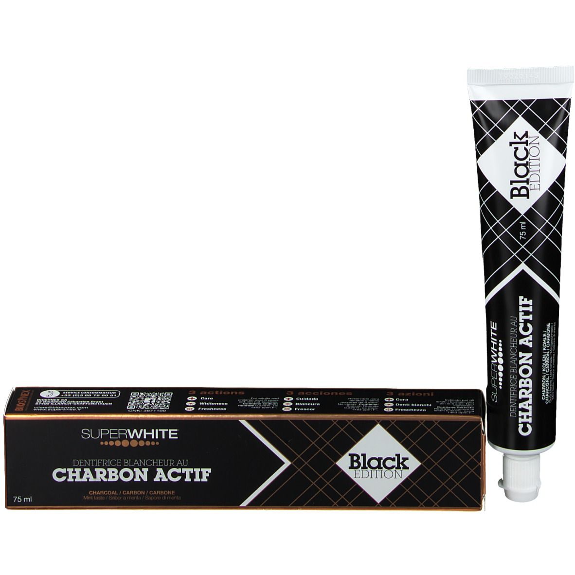 SUPER WHITE BLACK EDITION Dentifrice blancheur au Charbon Actif