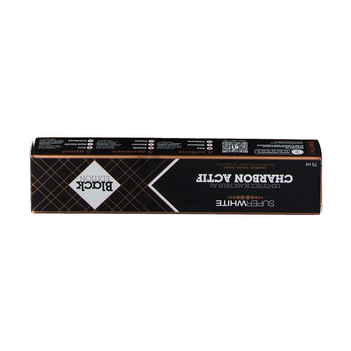 SUPER WHITE BLACK EDITION Dentifrice blancheur au Charbon Actif