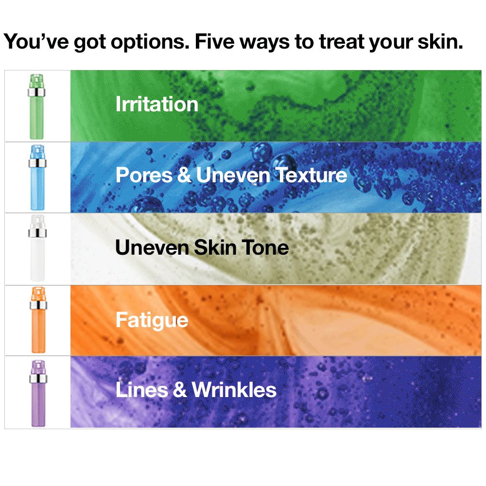 Cinq options pour traiter votre peau. Différentes couleurs de cartouches.