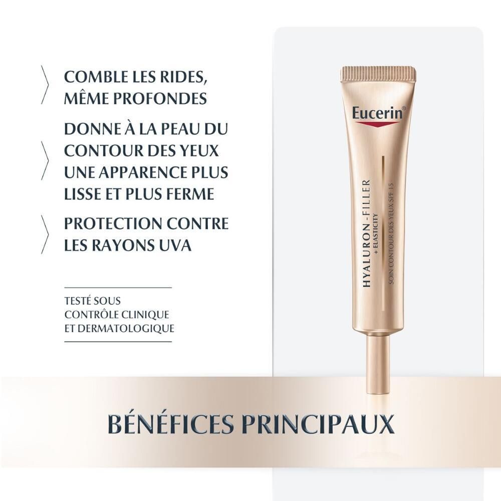 Eucerin Hyaluron-Filler + Elasticity. Avantages: réduit les rides, lisse la peau, protège des UV.