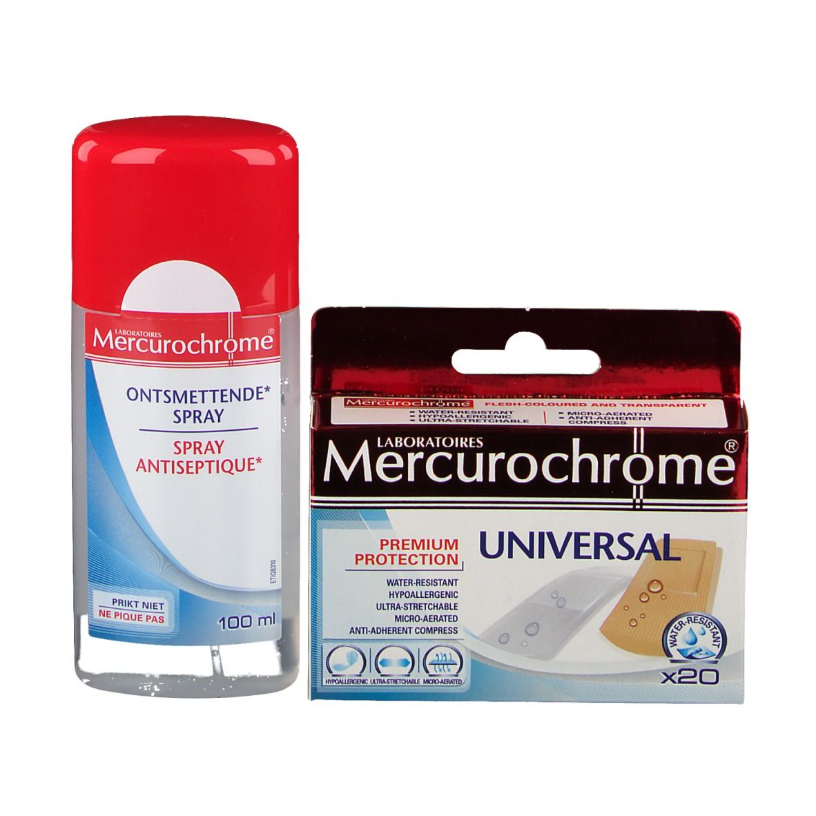 Mercurochrome® Spray Antiseptique + Universal Pansements Premium Protection