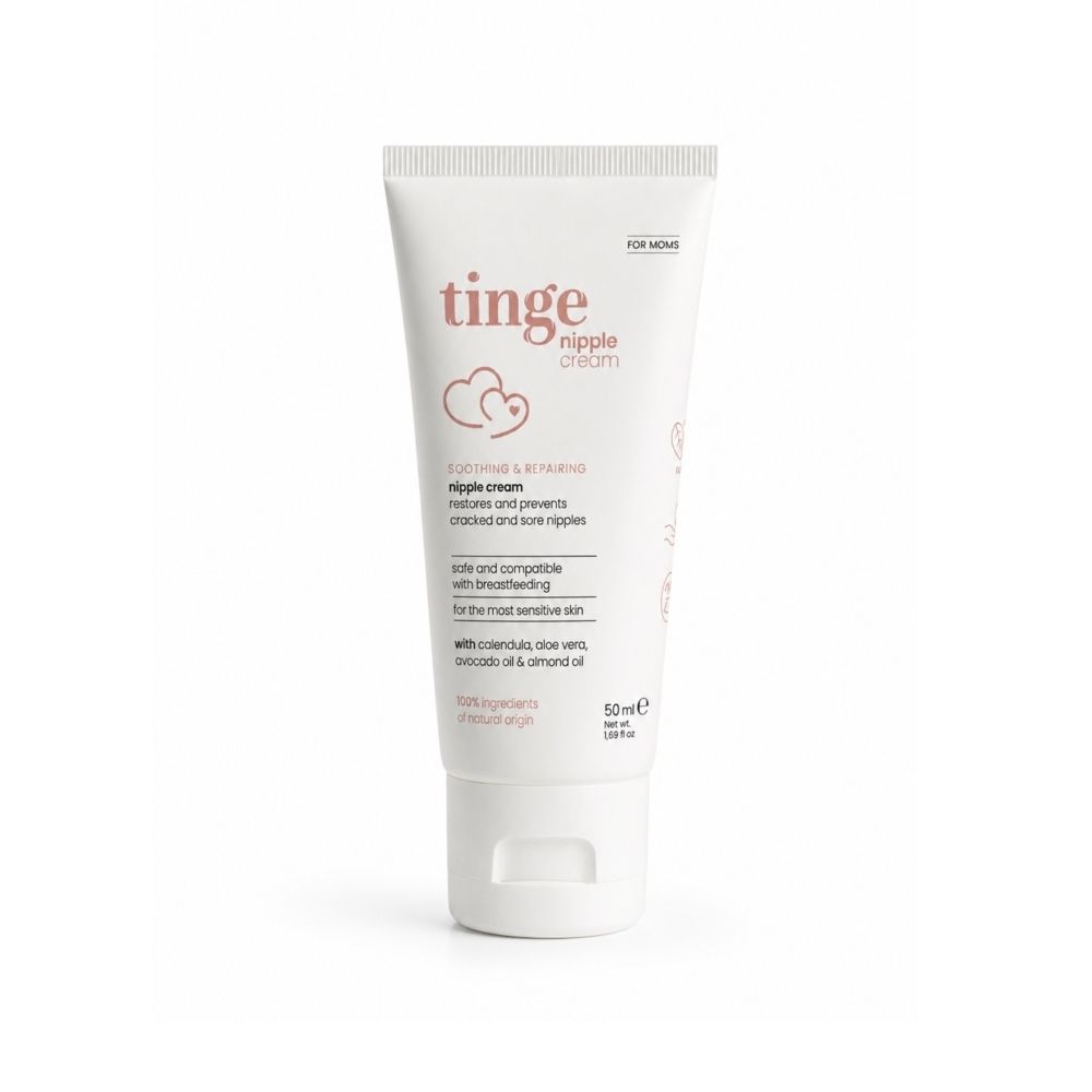 Tube de crème pour mamelons Tinge for Moms, 50 ml. Pour peaux sensibles, avec mimosa, calendula et aloe vera.
