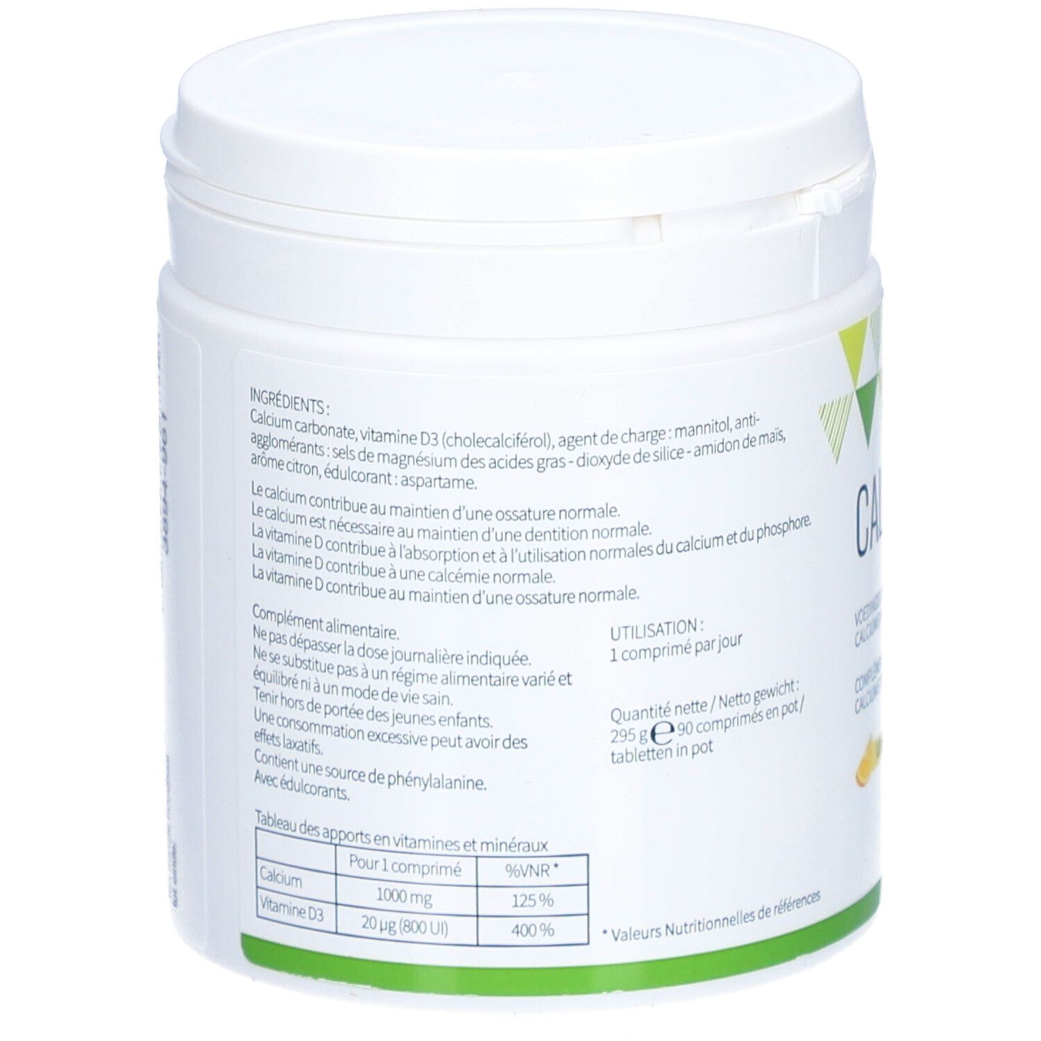 Dos du pot blanc. Ingrédients, informations nutritionnelles et mode d'emploi. CALCIVID®.