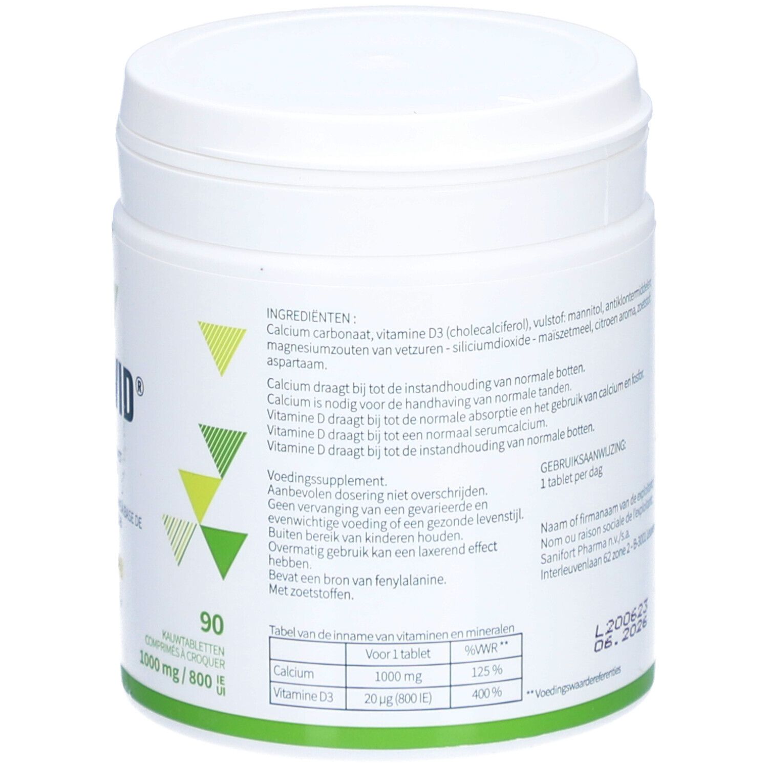 Dos du pot blanc. Ingrédients, informations nutritionnelles et mode d'emploi. CALCIVID®.