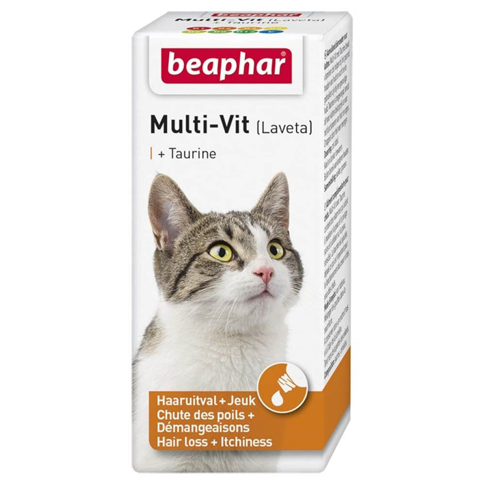 Emballage du produit. Beaphar Multi-Vit (Laveta) + Taurine. Chat et nom du produit.