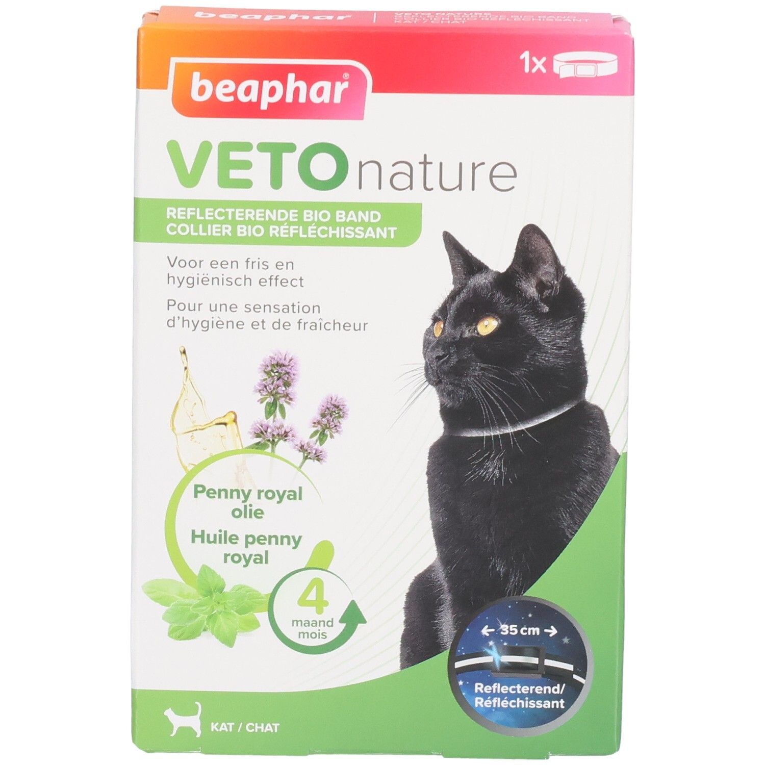 Boîte Beaphar Vetonature Bio-Reflecteur pour chats. Huile de penny royal. Protection 4 mois. Chat avec collier.