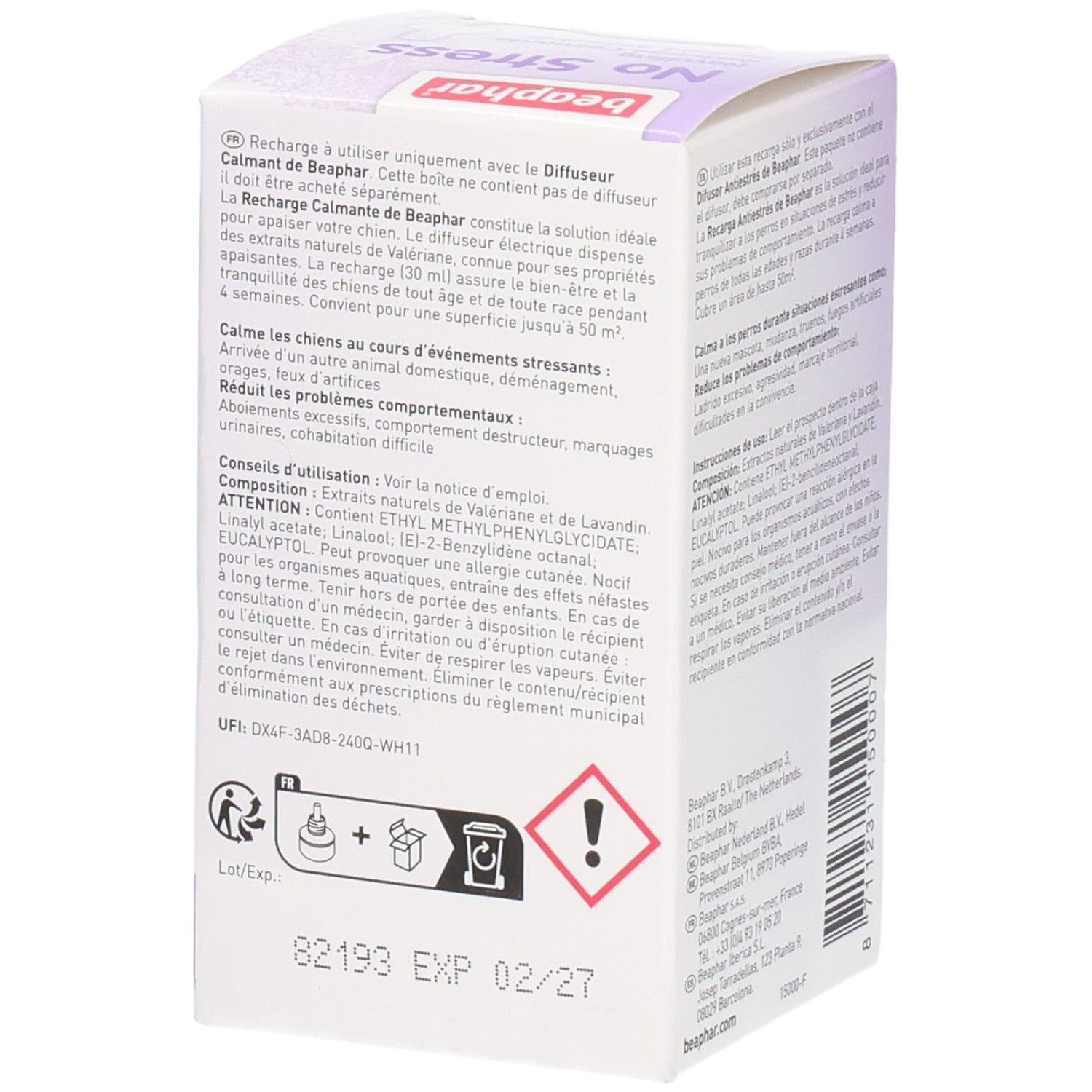 Recharge Beaphar No Stress pour diffuseur apaisant pour animaux, 30ml.