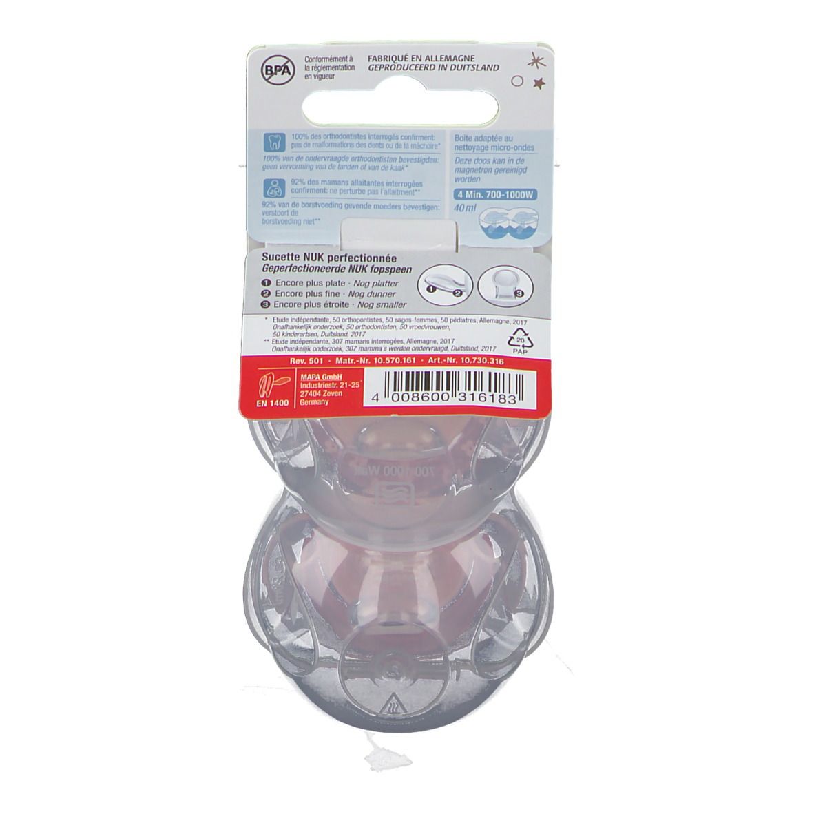 NUK Sucette perfectionnée Baby Rose & Blue​ - Rose 0-6 Mois​ (Couleur non sélectionnable)