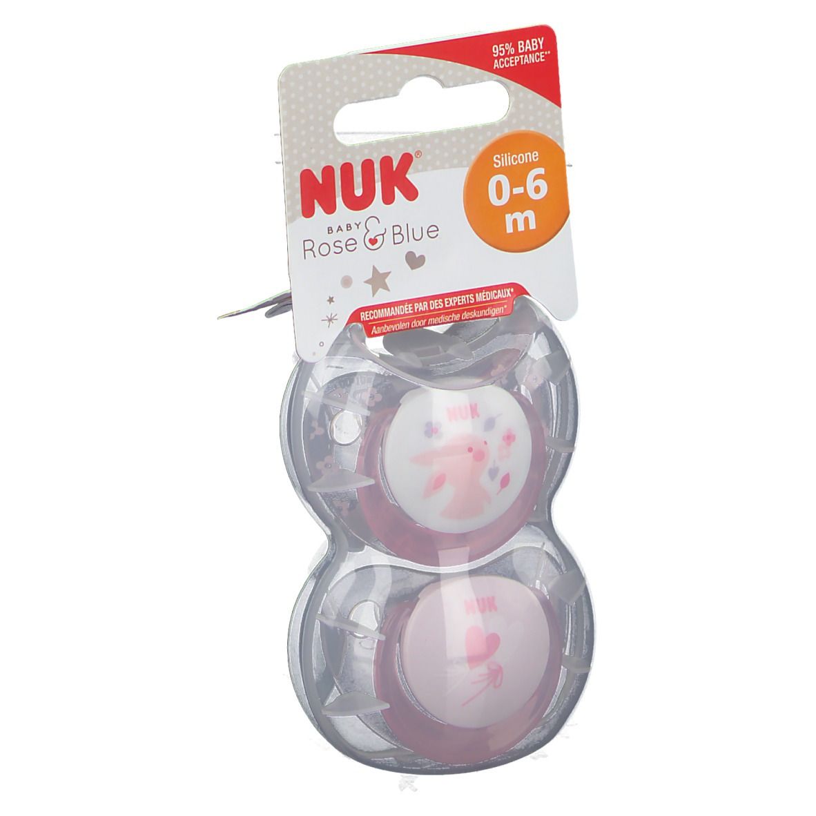 NUK Sucette perfectionnée Baby Rose & Blue​ - Rose 0-6 Mois​ (Couleur non sélectionnable)