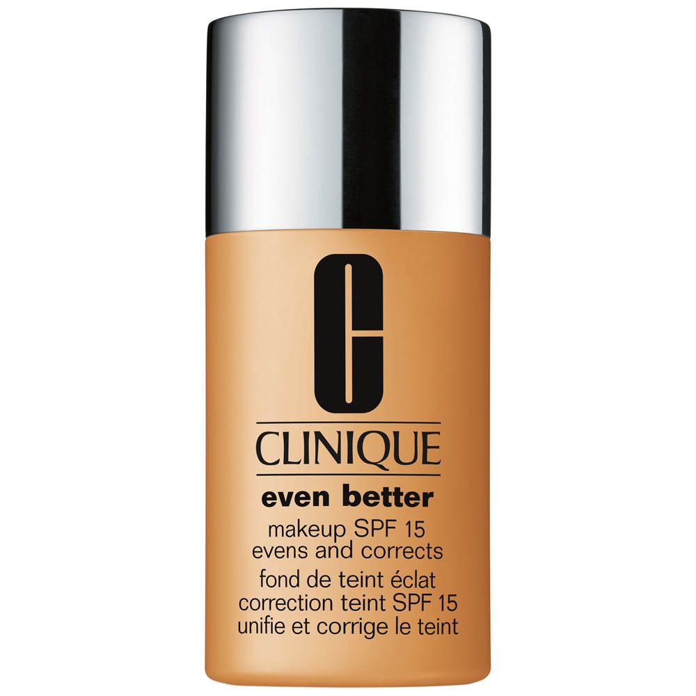 Flacon de fond de teint Clinique Even Better SPF 15 et plusieurs petits pots de différentes teintes.