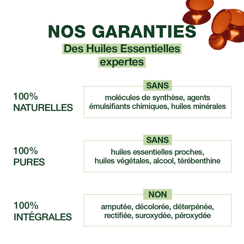 Nos garanties : huiles essentielles expertes. 100% naturelles, pures et intégrales. Sans molécules synthétiques.