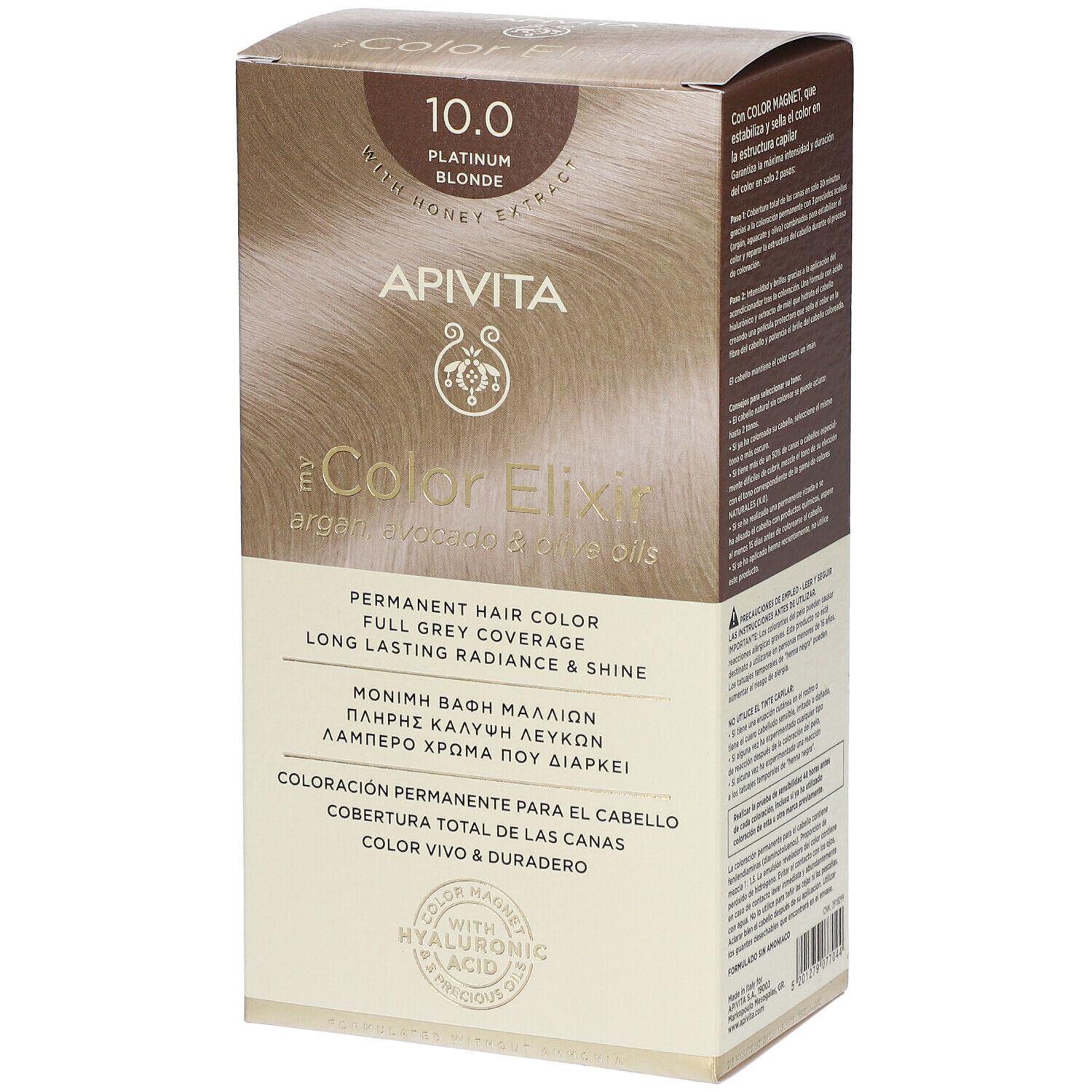 APIVITA My Color Elixir 10.0 Blond platine. Coloration capillaire en boîte. Contient de l'extrait de miel.