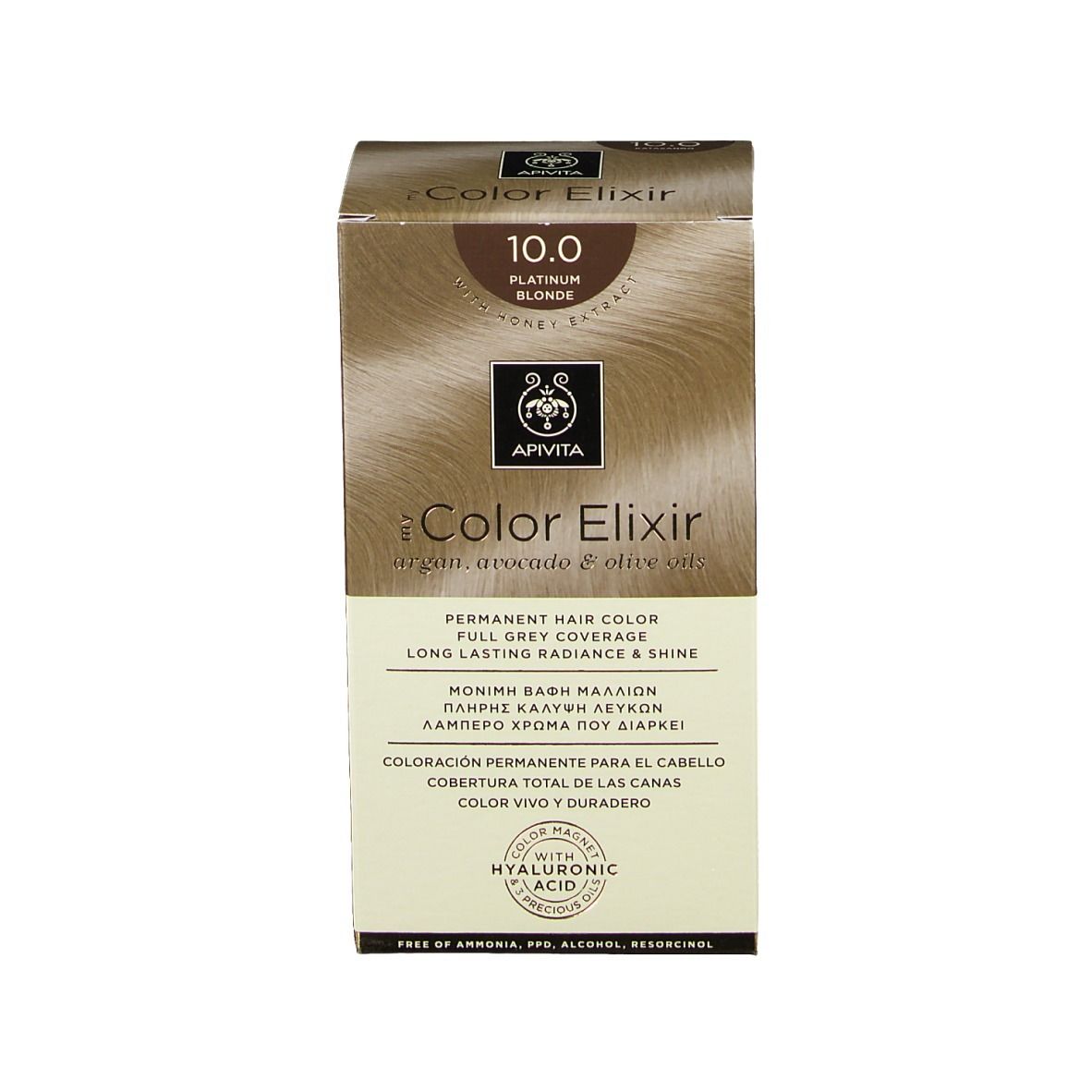 APIVITA My Color Elixir 10.0 Blond platine. Coloration capillaire en boîte. Contient de l'extrait de miel.