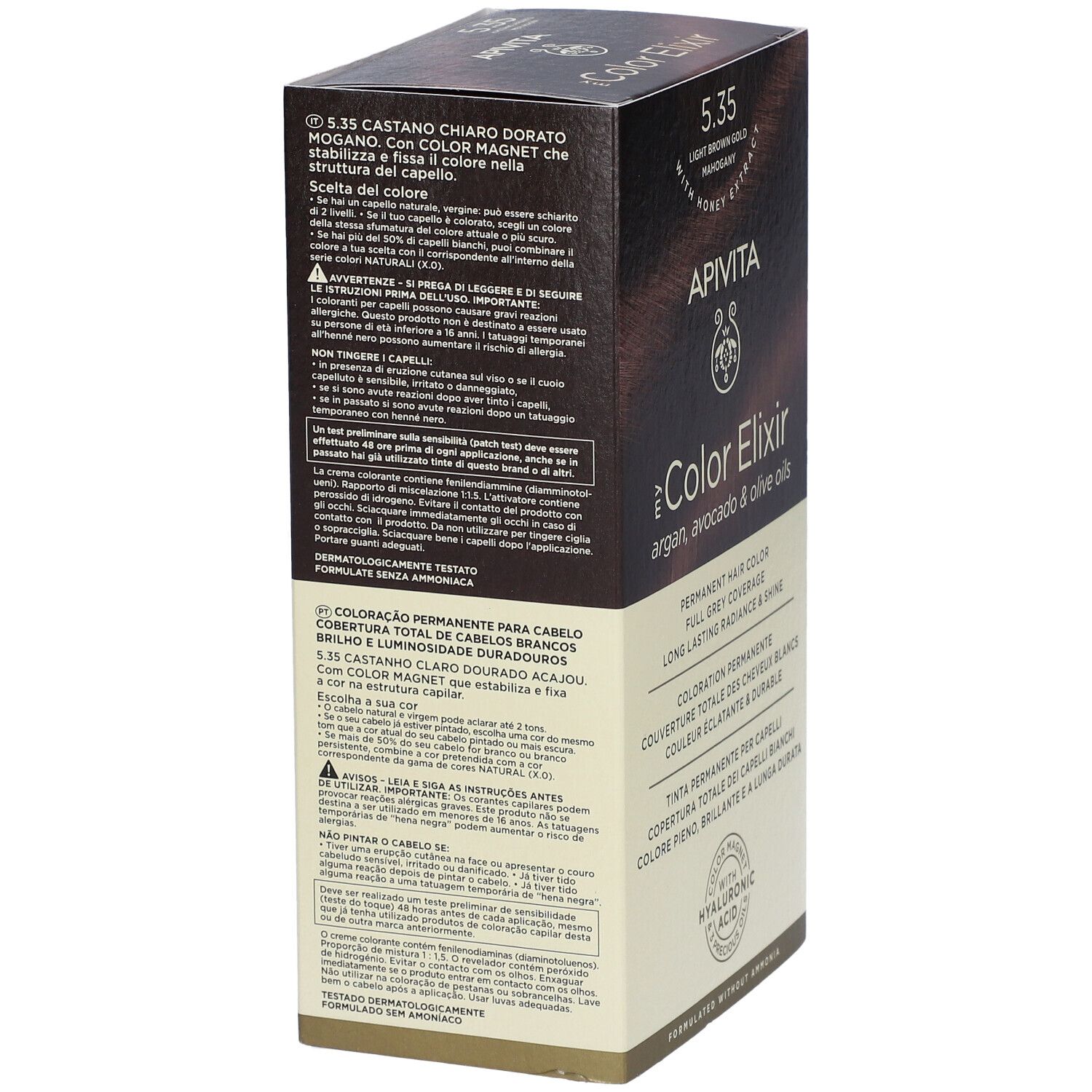 Boîte de coloration Apivita Color Elixir, teinte 5.35 Châtain clair doré.