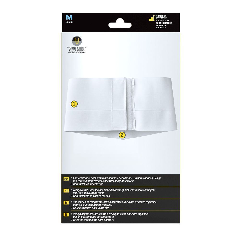 Emballage de la ceinture abdominale FUTURO. Taille M. Image du produit et nom sur l'emballage.