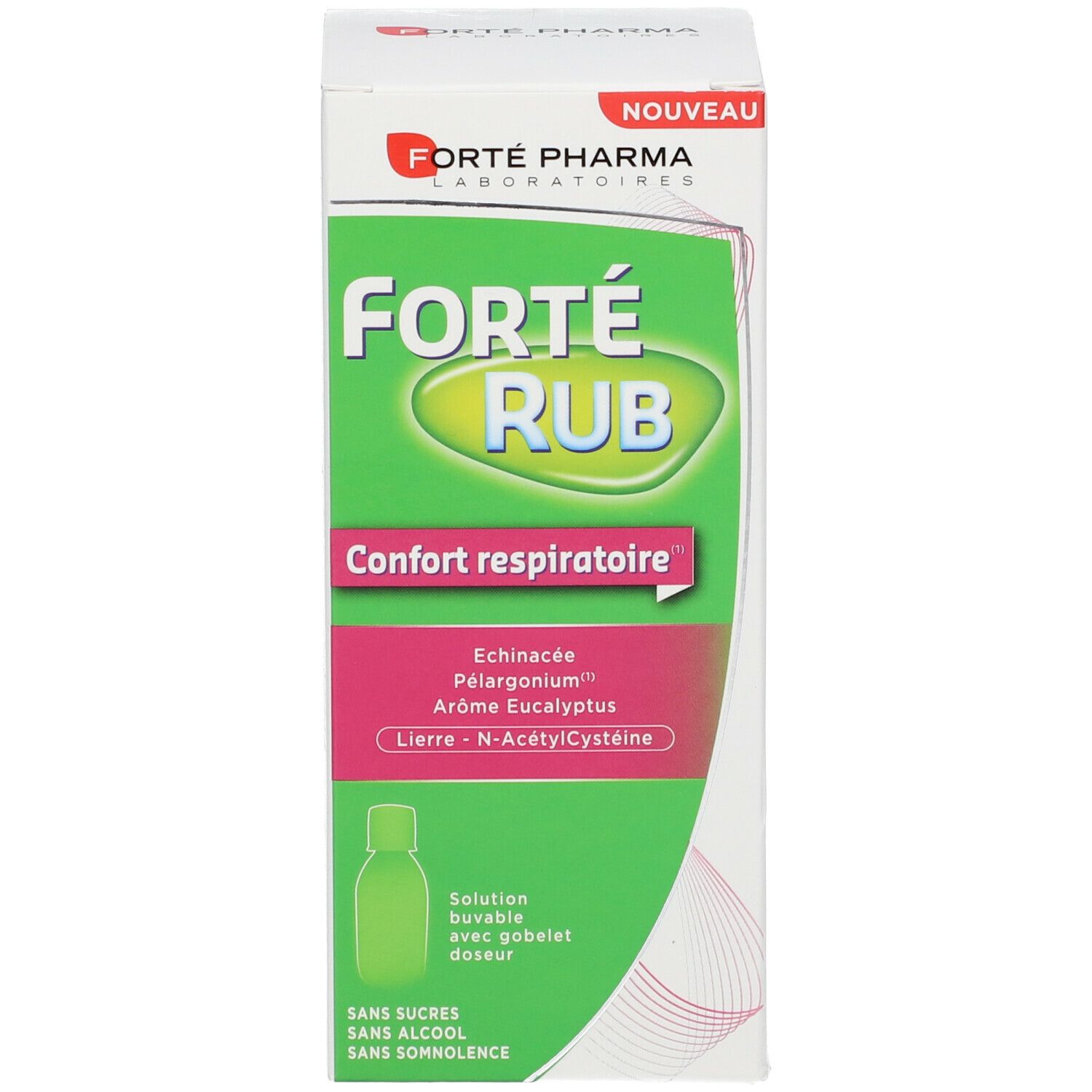 Boîte avec "ForteRub" et "Nouveau". Sur la boîte, "Confort respiratoire".