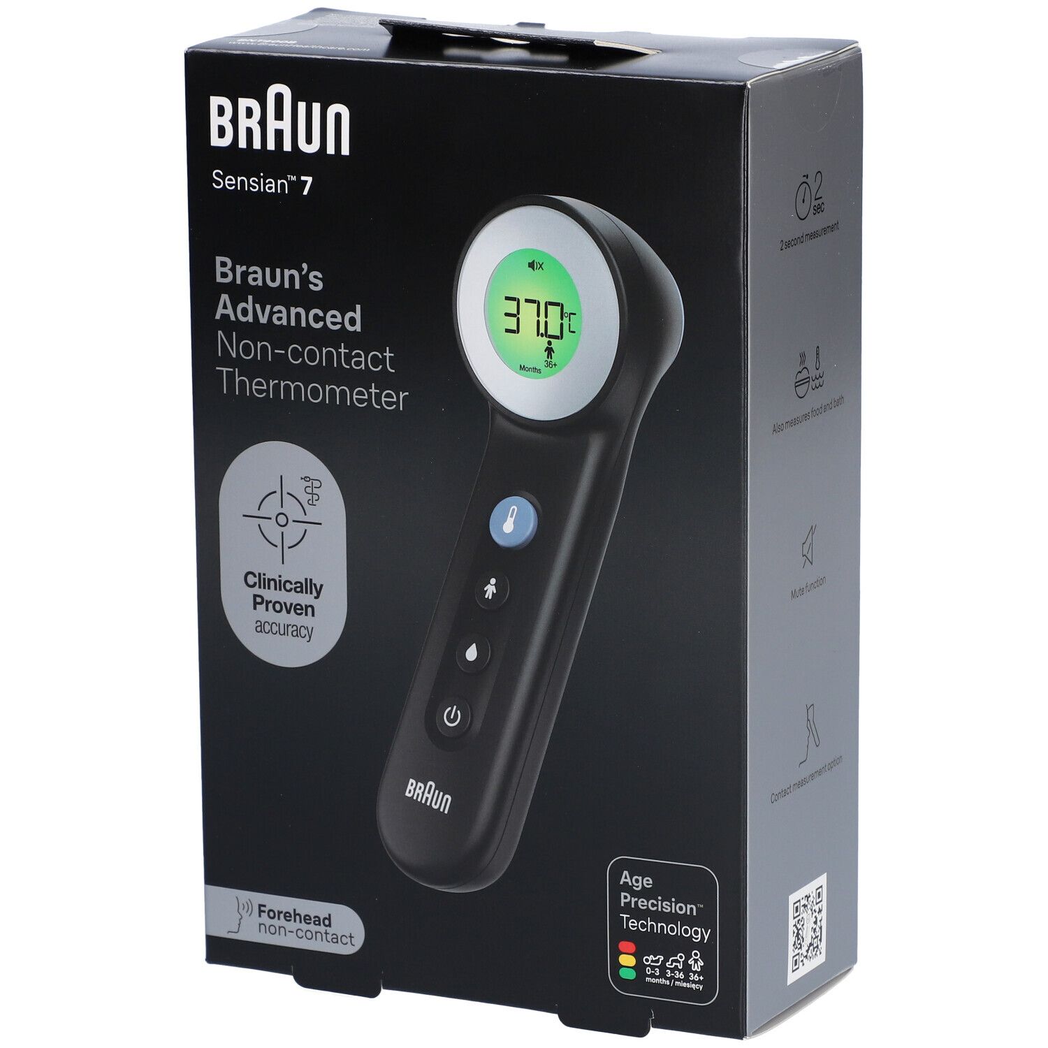 Braun Thermomètre frontal sans contact + contact avec Age Precision® - Noir  BNT400BWE 1 pc(s) - Redcare Pharmacie