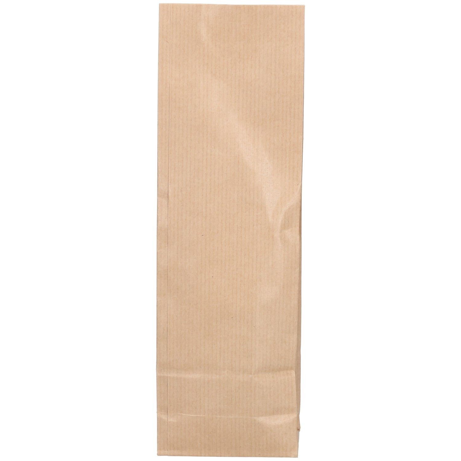 Sachet en papier brun, rectangulaire, vertical. Emballage vide, sans produit ni texte visible.
