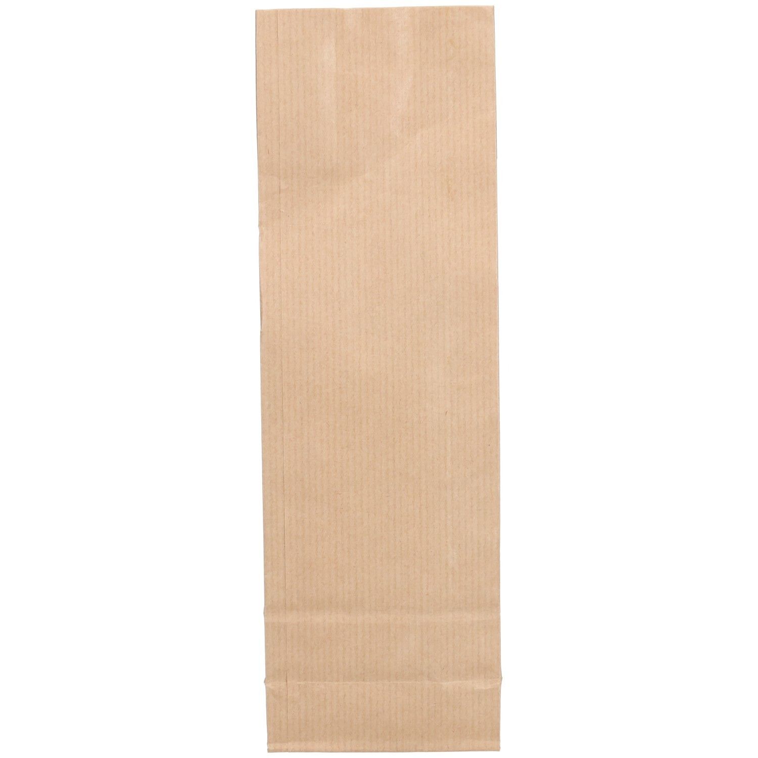 Sac en papier brun, rayures verticales. Vue de face, vide.