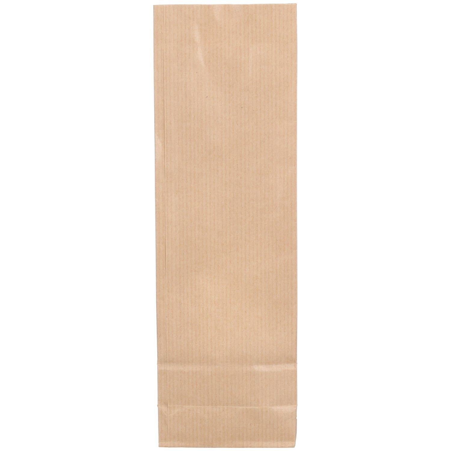 Sachet en papier brun, allongé, à rayures verticales. Face avant sans impression.
