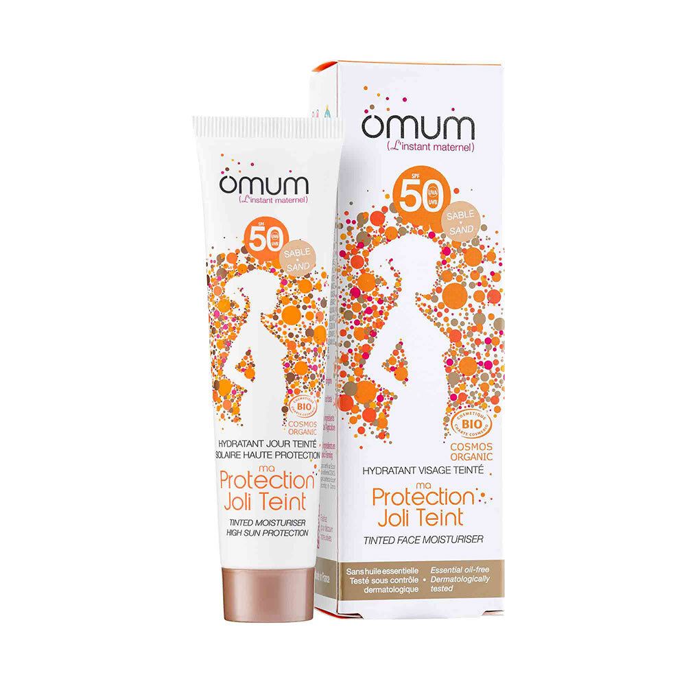 Omum Protection Joli Teint SPF 50. Tube et emballage blancs. Certification bio.