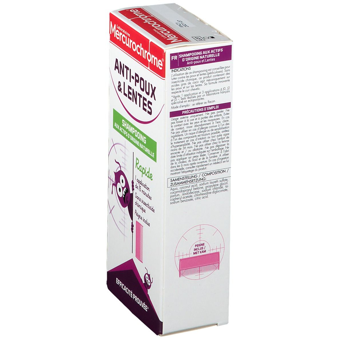 Mercurochrome Shampoing Anti-Poux & Lentes Actifs d'Origine Naturelle