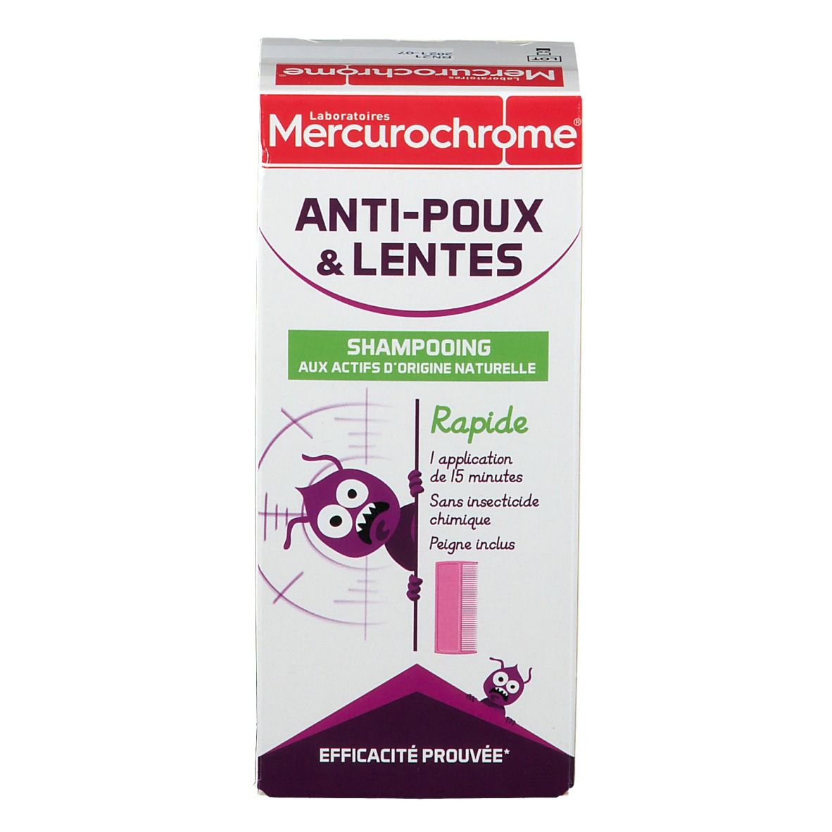 Mercurochrome Shampoing Anti-Poux & Lentes Actifs d'Origine Naturelle