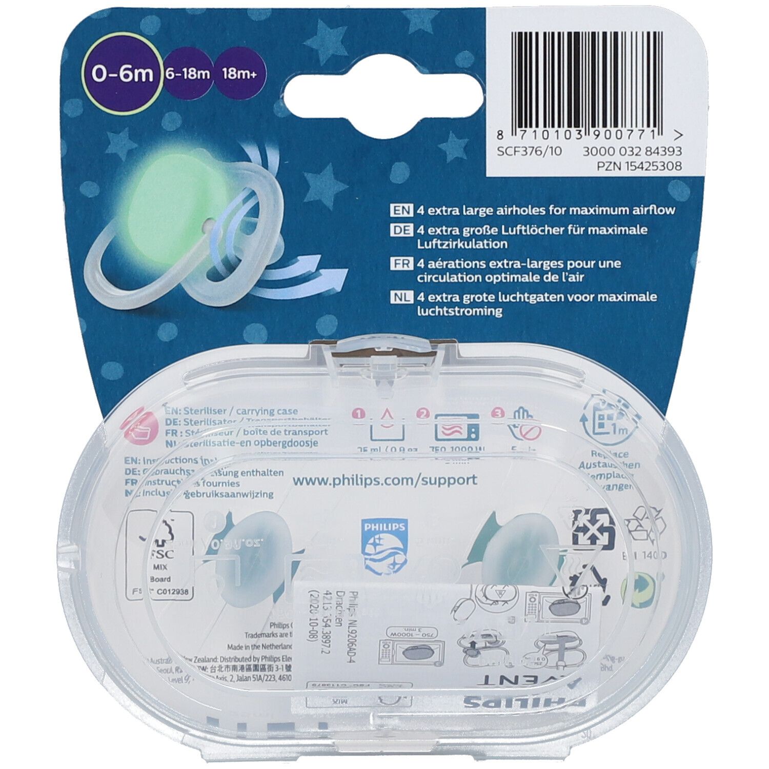 Avent Ultra Air Night 2 Sucettes Orthodontiques 0-6 Mois - Couleur