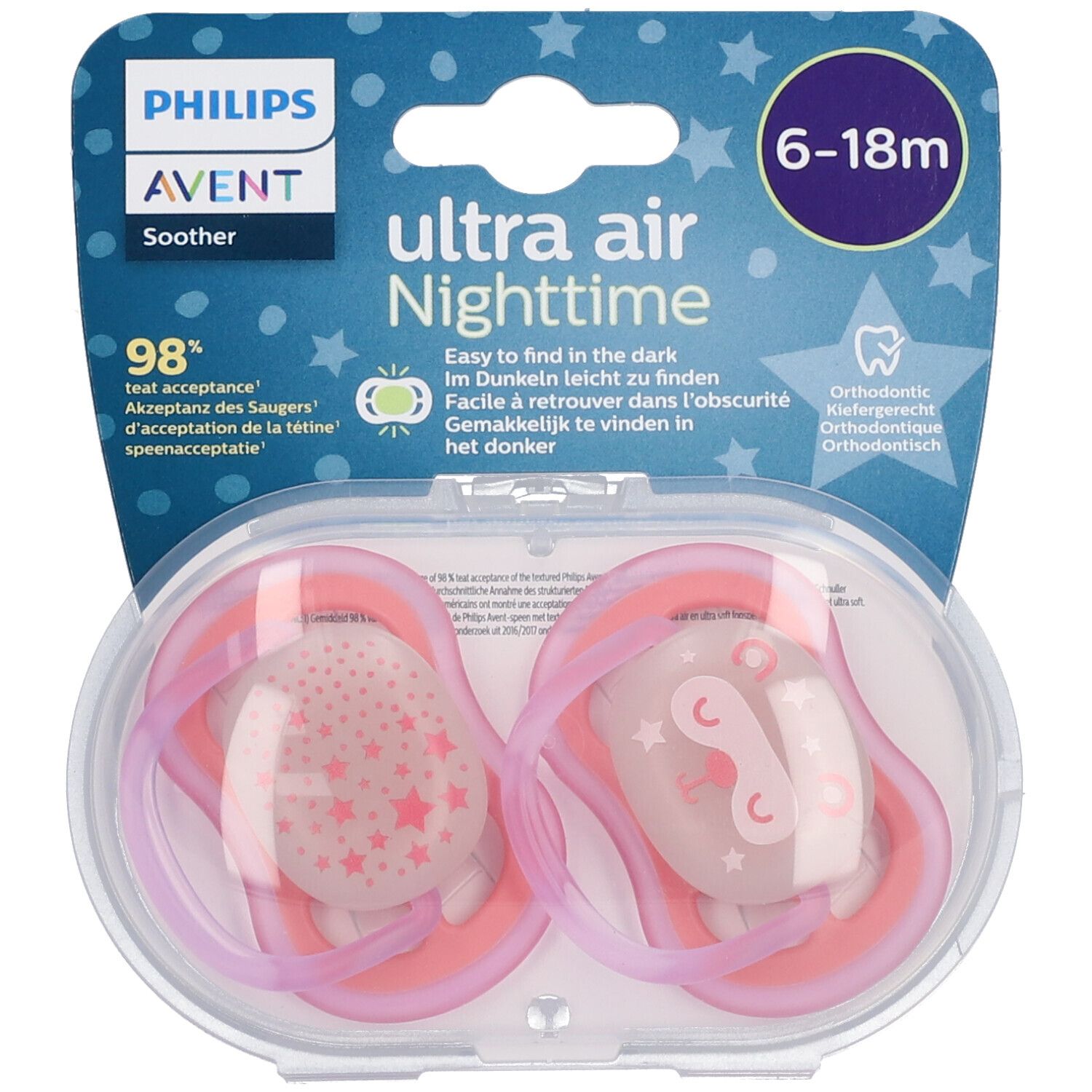 Avent Sucette Ultra Air Night Girl 6-18 Mois (Couleur non sélectionnable)