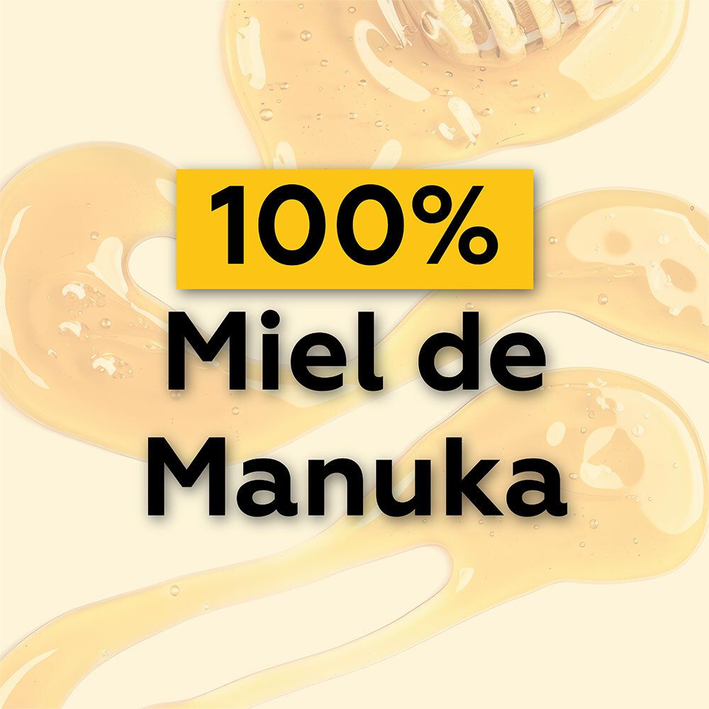 Dos du pot de miel. Inscriptions: Miel de Manuka Nouvelle Zélande IAA 5+. Informations nutritionnelles.