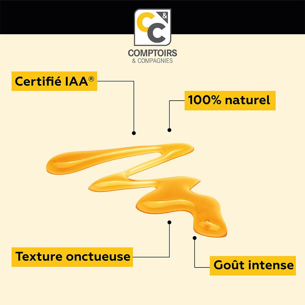 Pot de miel de Manuka Nouvelle Zélande IAA 5+. Couvercle noir avec QR code. Etiquette noire.