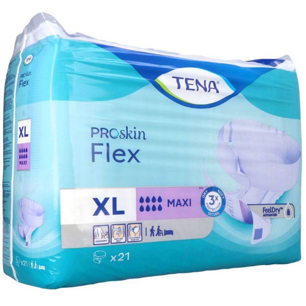 Protections Tena Proskin Flex Maxi XL, lot de 21. Absorbantes et sûres pour une protection maximale.