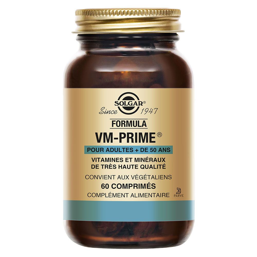 Flacon en verre brun avec couvercle doré. Étiquette avec nom du produit, marque et informations.