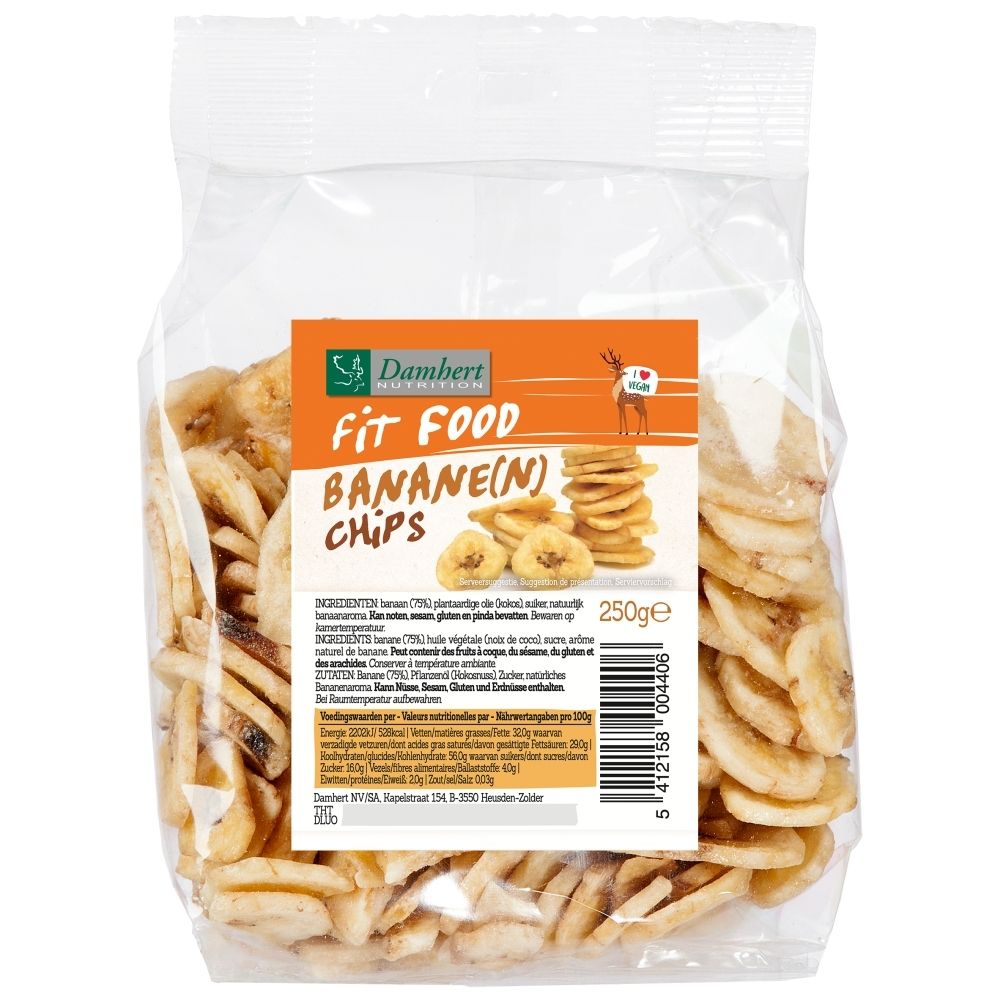 Emballage Damhert Fit Food Flocons de banane, 250g.