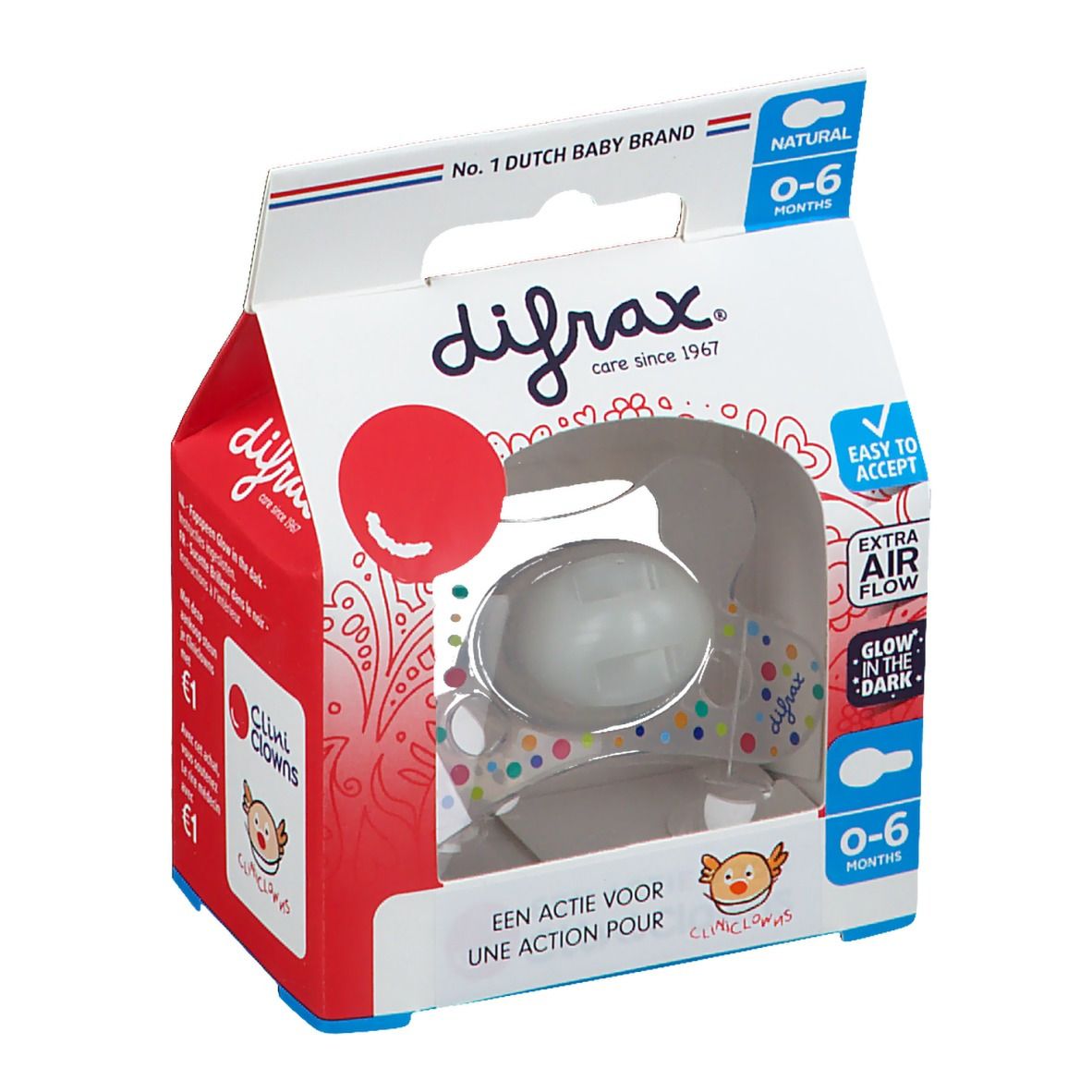 Difrax Sucette Natural Cliniclowns 0-6 Mois (Couleur non sélectionnable)