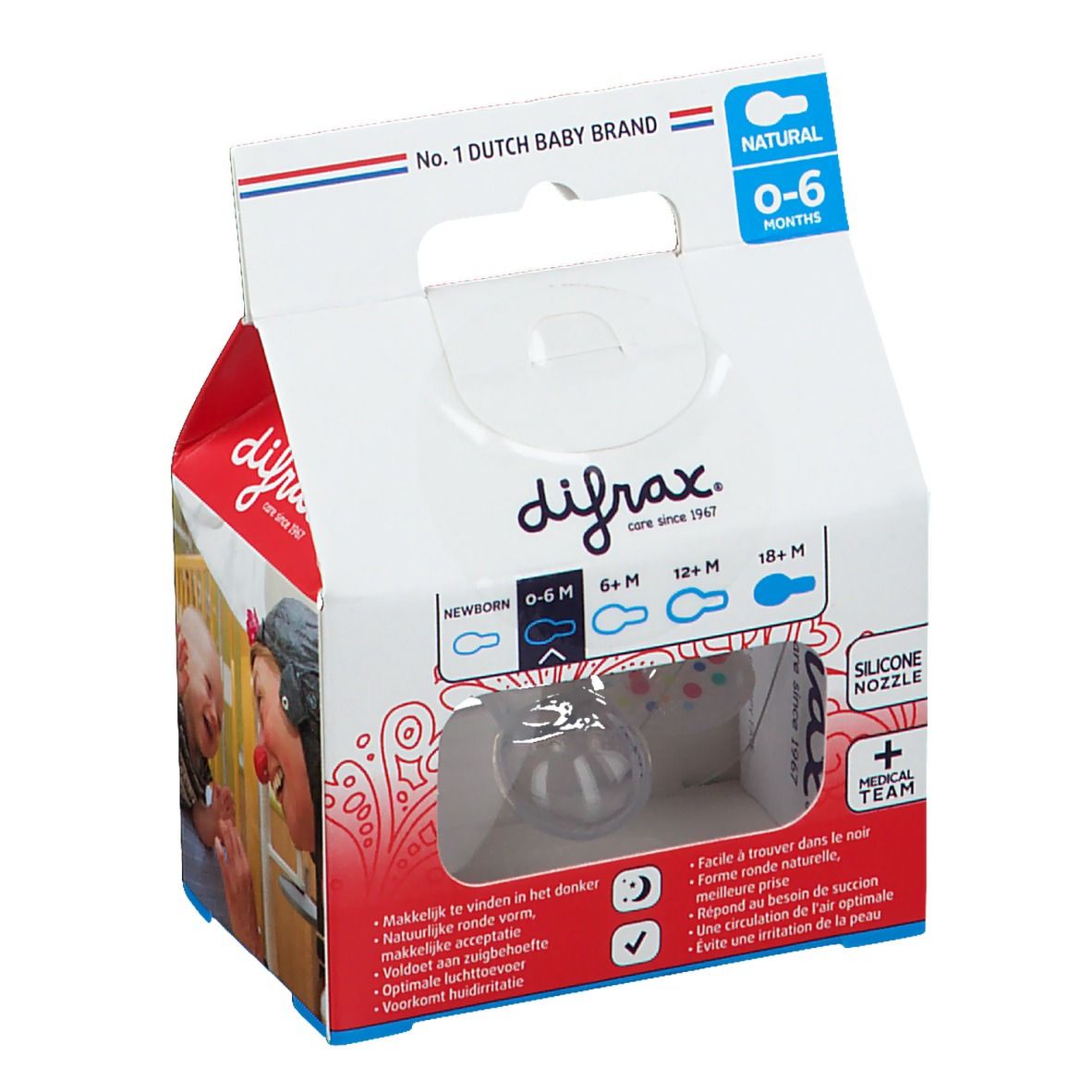 Difrax Sucette Natural Cliniclowns 0-6 Mois (Couleur non sélectionnable)