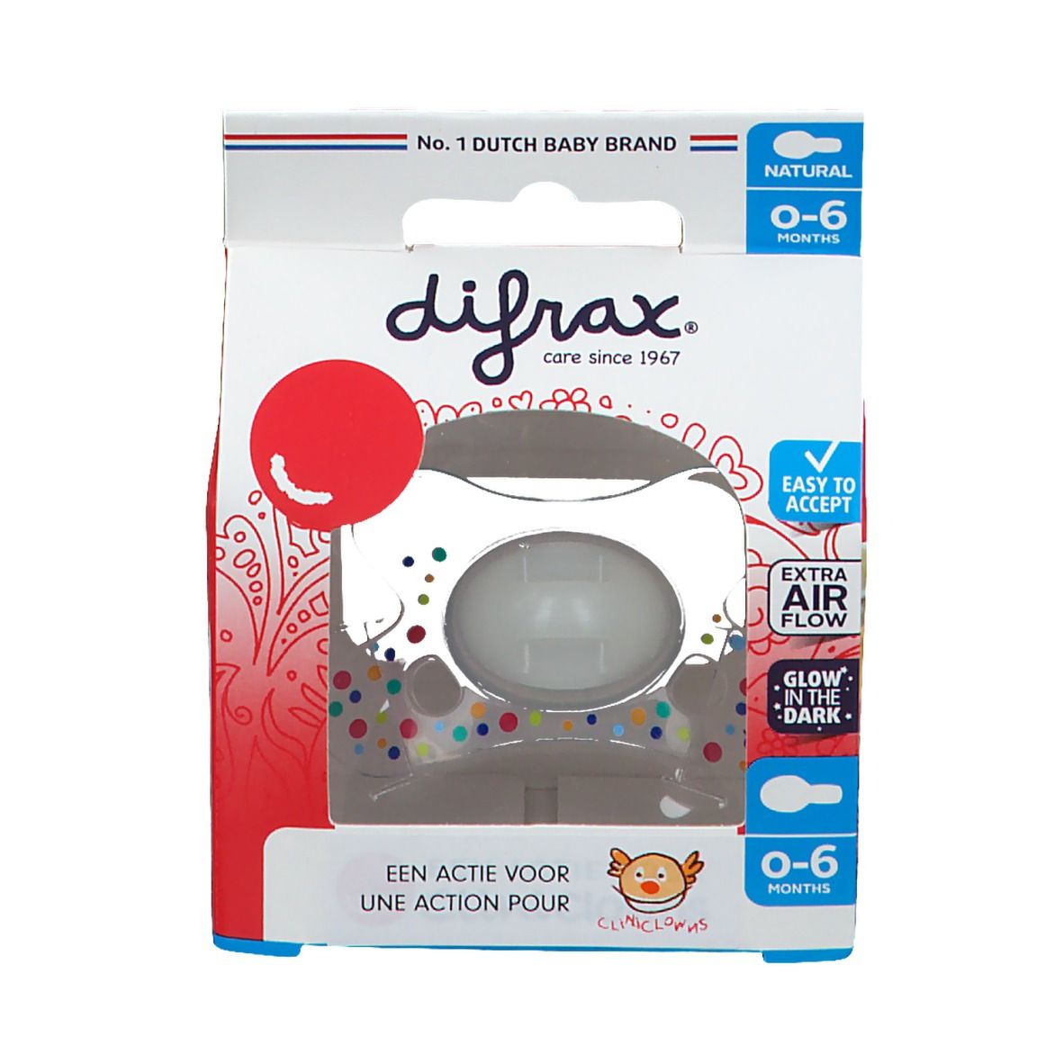Difrax Sucette Natural Cliniclowns 0-6 Mois (Couleur non sélectionnable)