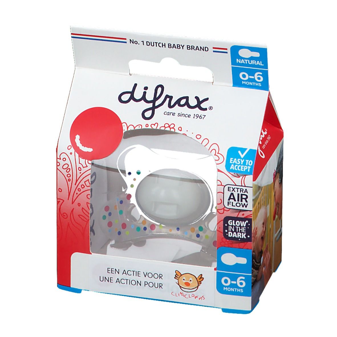 Difrax Sucette Natural Cliniclowns 0-6 Mois (Couleur non sélectionnable)