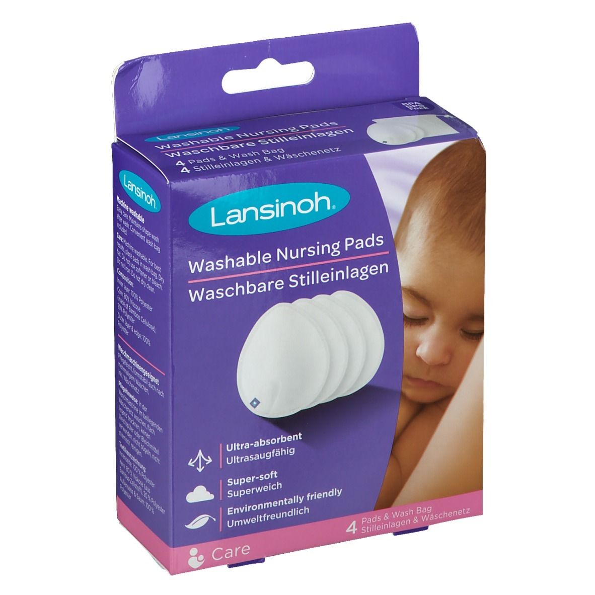Coussinets D'allaitement Lavables Lansinoh - Lot De 4 - Absorption Optimale - Forme Goutte - Peau Sensible