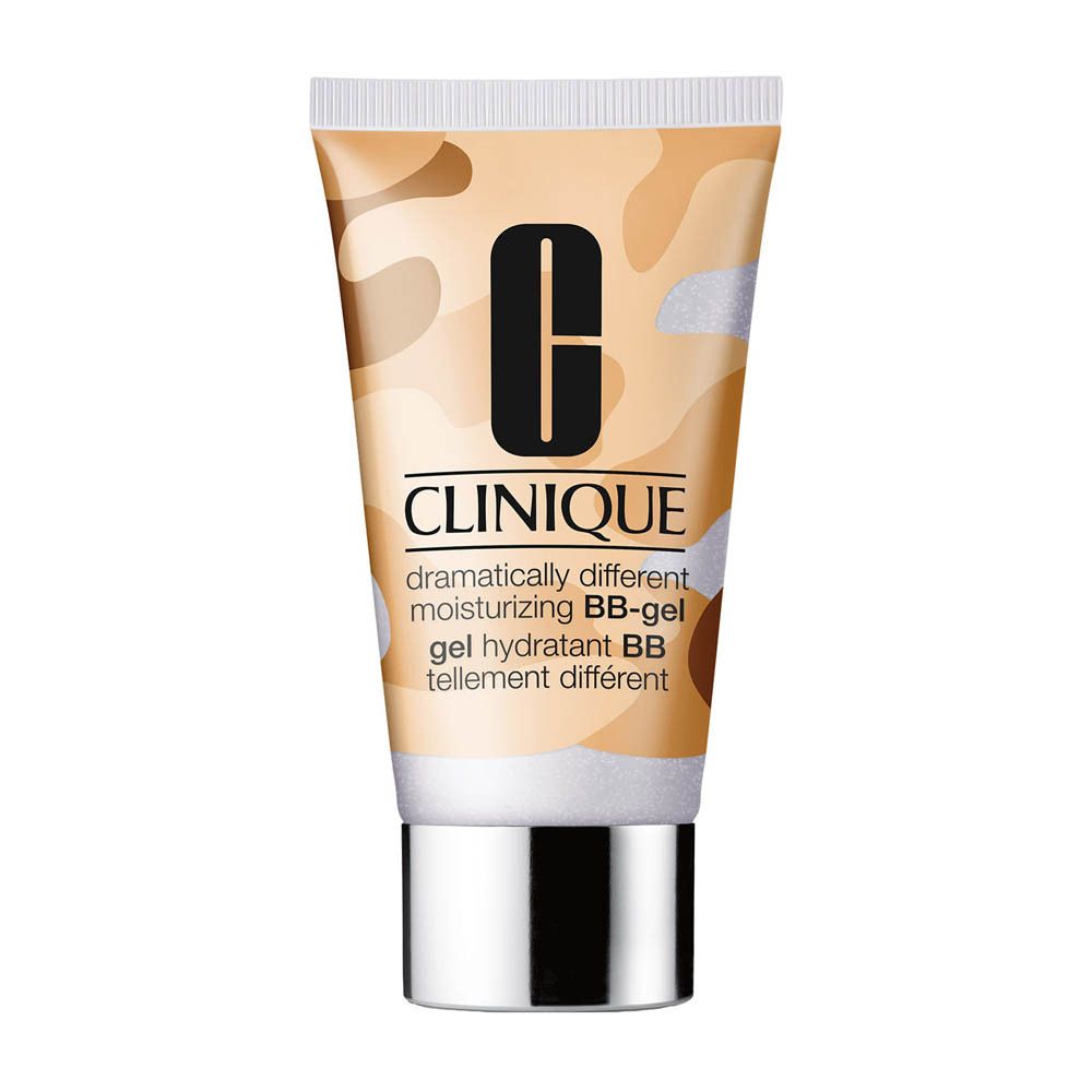 Tube de BB-Gel CLINIQUE avec motif camouflage et bouchon blanc.