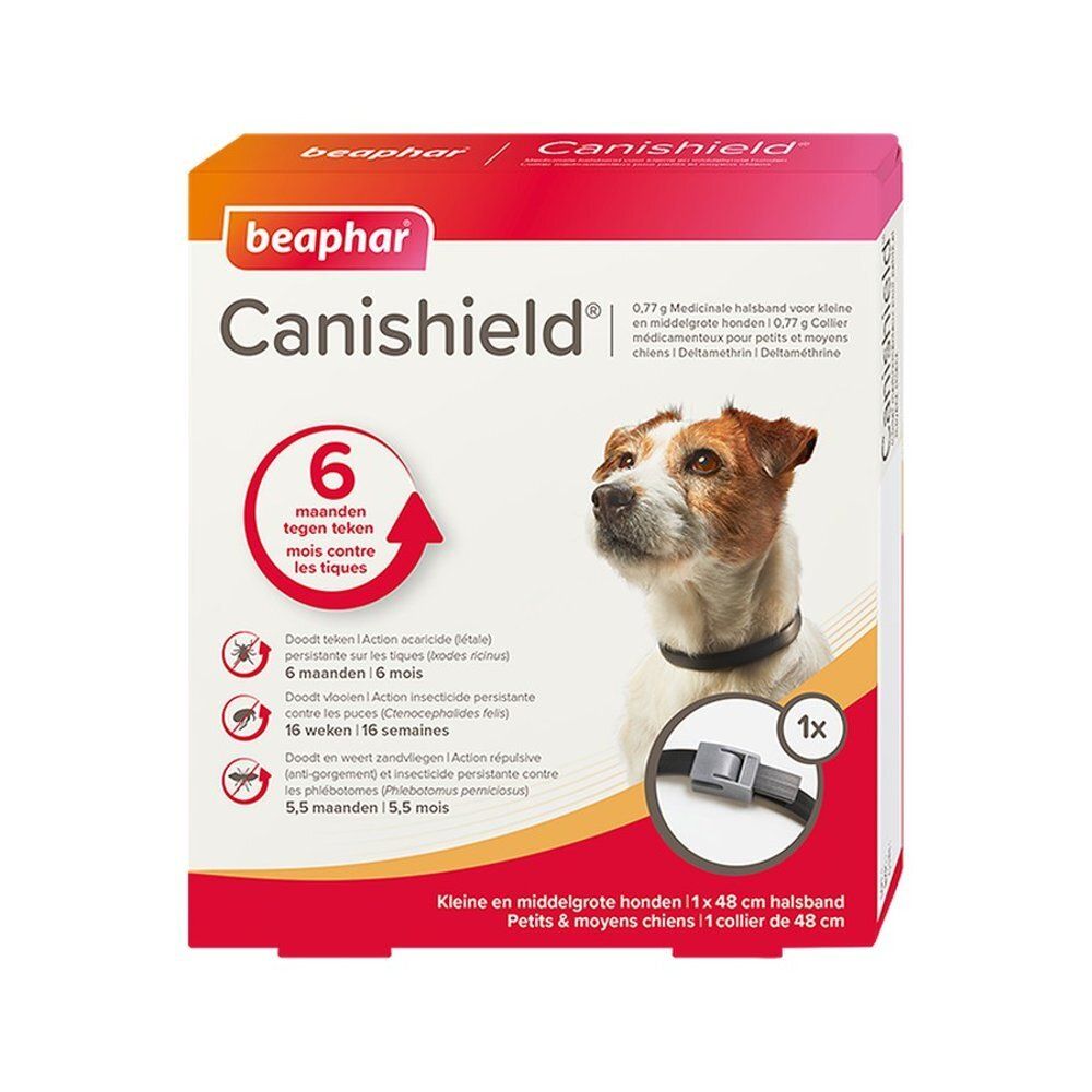 Emballage du collier Beaphar Canishield, 48 cm, pour petits et moyens chiens.