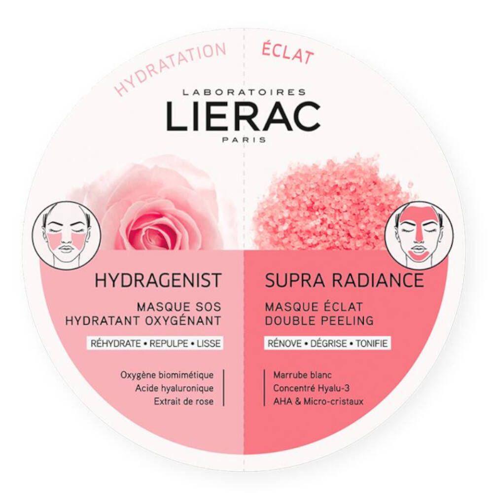 LIERAC HYDRAGENIST Masque SOS hydratant + SUPRA RADIANCE Masque éclat double peeling