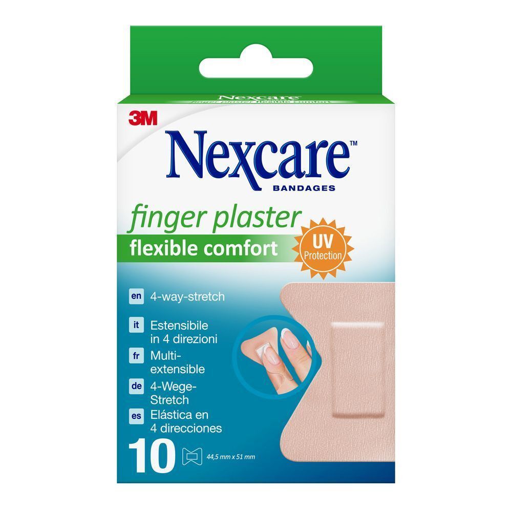 Boîte de pansements pour doigts Nexcare. 10 pansements, 44,5 x 51 mm. Protection UV. Extensible.