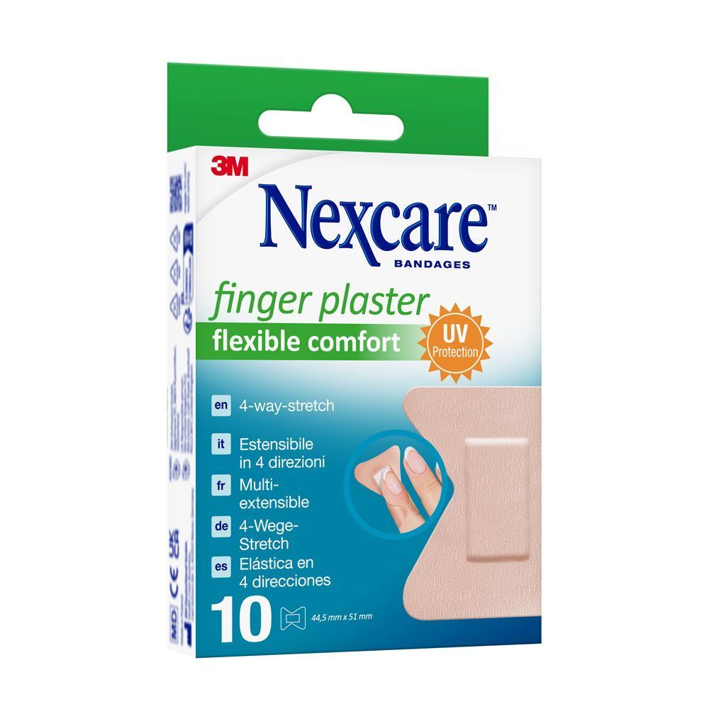 Boîte de pansements pour doigts Nexcare. 10 pansements, 44,5 x 51 mm. Protection UV. Extensible.