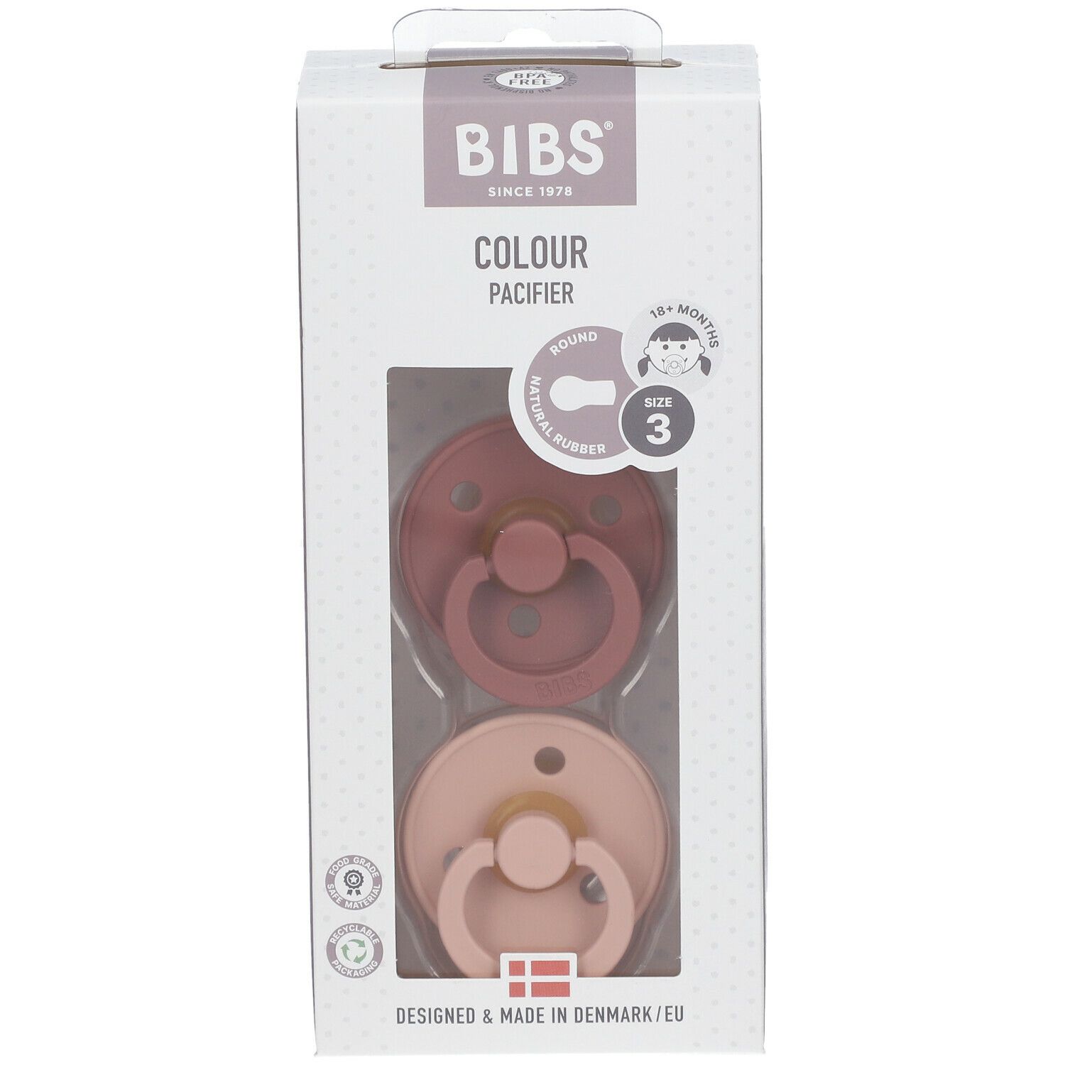 BIBS® BIBS COULEUR Tétines Marmotte - Blush +18 mois Taille 3 2 pc