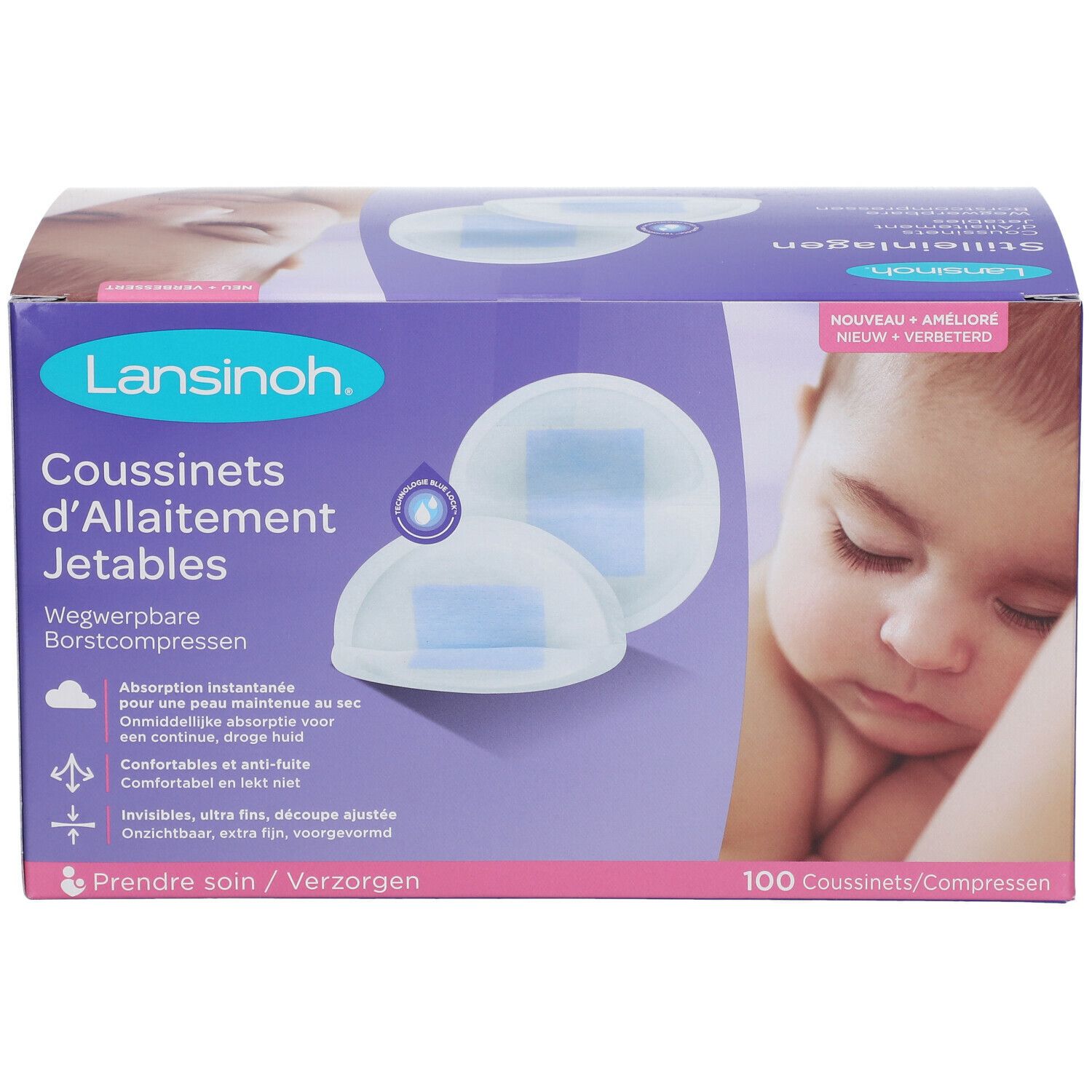 Lansinoh® Coussinets d'allaitement jetables Blue Lock® 100 pc(s