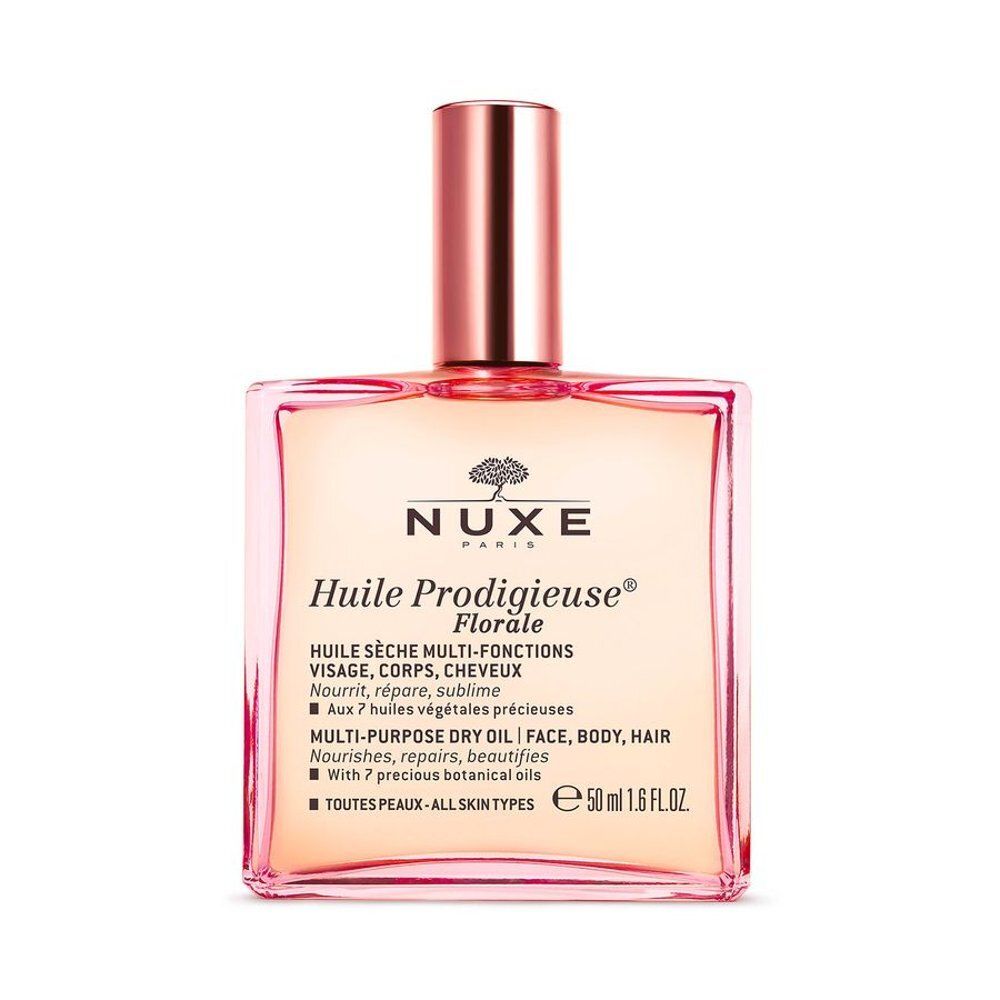 Flacon NUXE Huile Prodigieuse Florale avec bouchon rose.