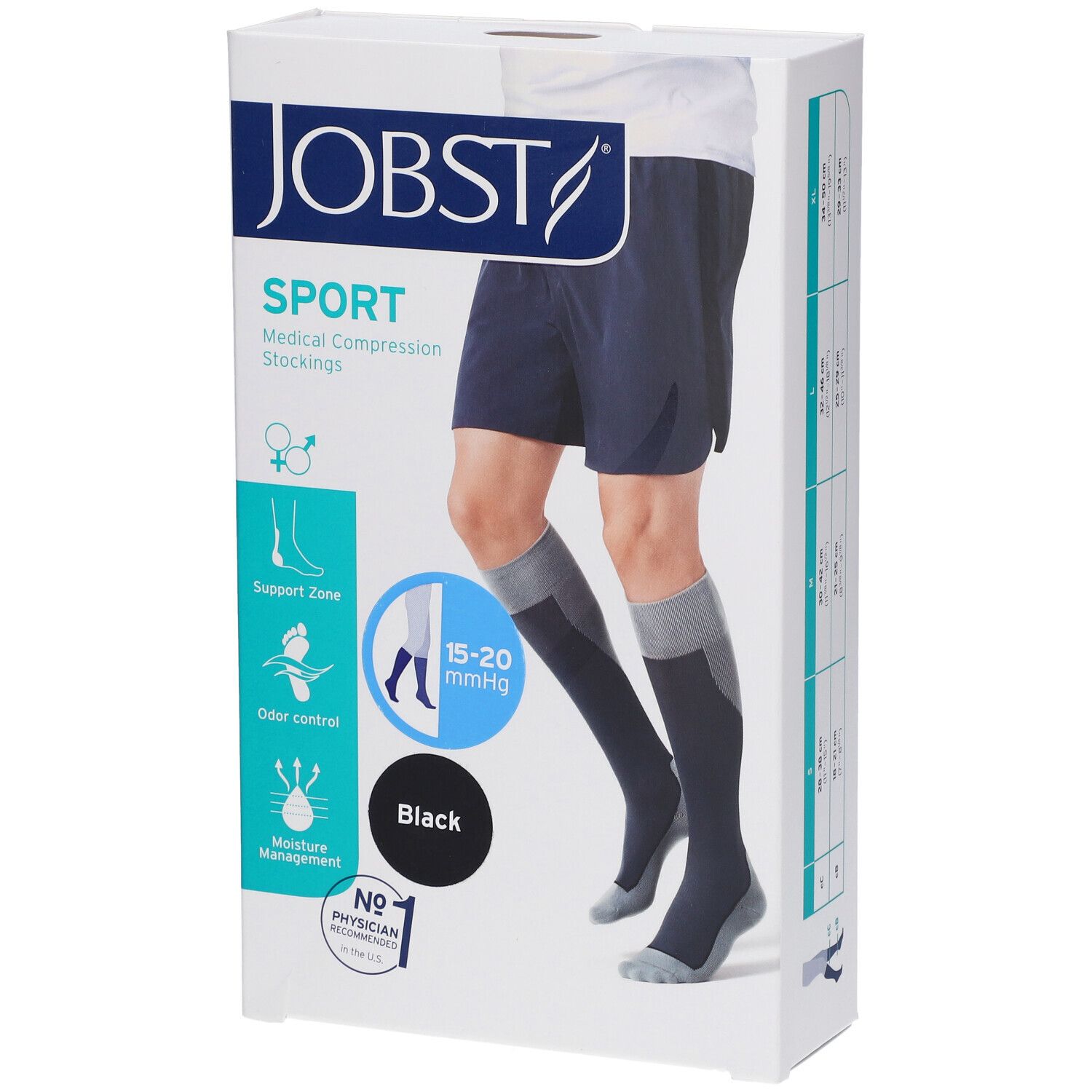Bas de compression JOBST Sport, noir, 15-20 mmHg, sur emballage. Bas de compression médicale.
